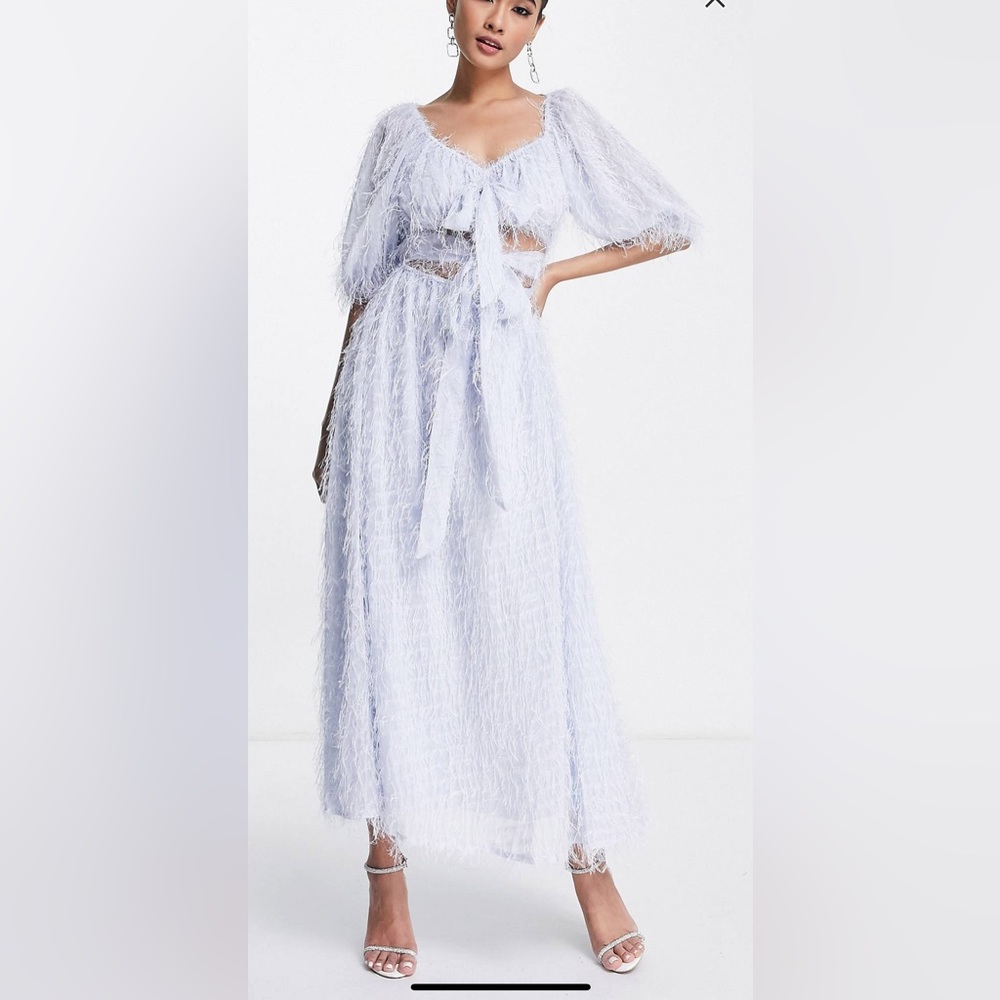 ASOS Designs fluffy cutout midi dress.